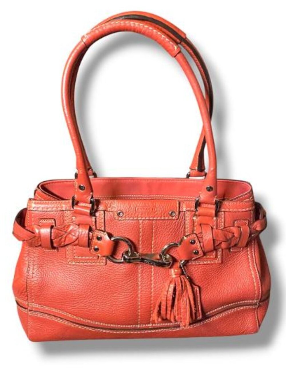 COACH- MEDIUM Hampton F13084 Orange Leather Braided Belt Zip Top Tote W HANGTAG